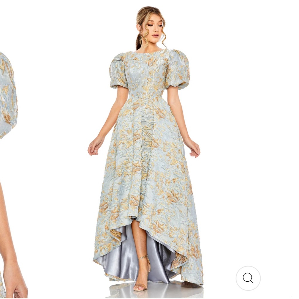 BROCADE PUFF SLEEVE HIGH LOW GOWN SIZE